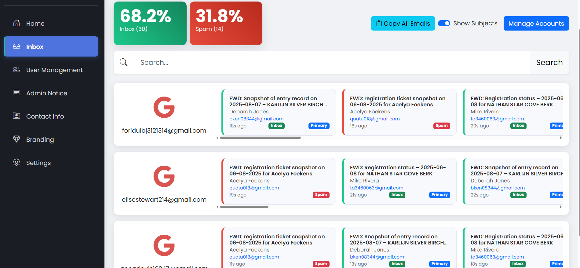 Real-Time Email Inbox Feed