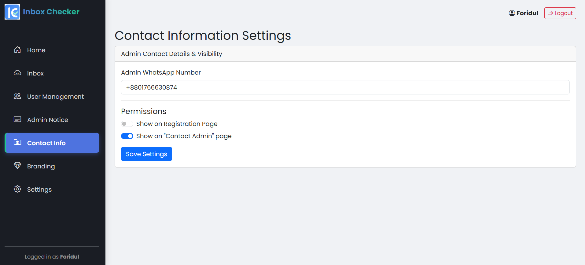 Contact Information Settings